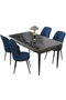 Hanah Home Juego de Comedor de 5 Piezas, Mármol Negro y Azul Marino